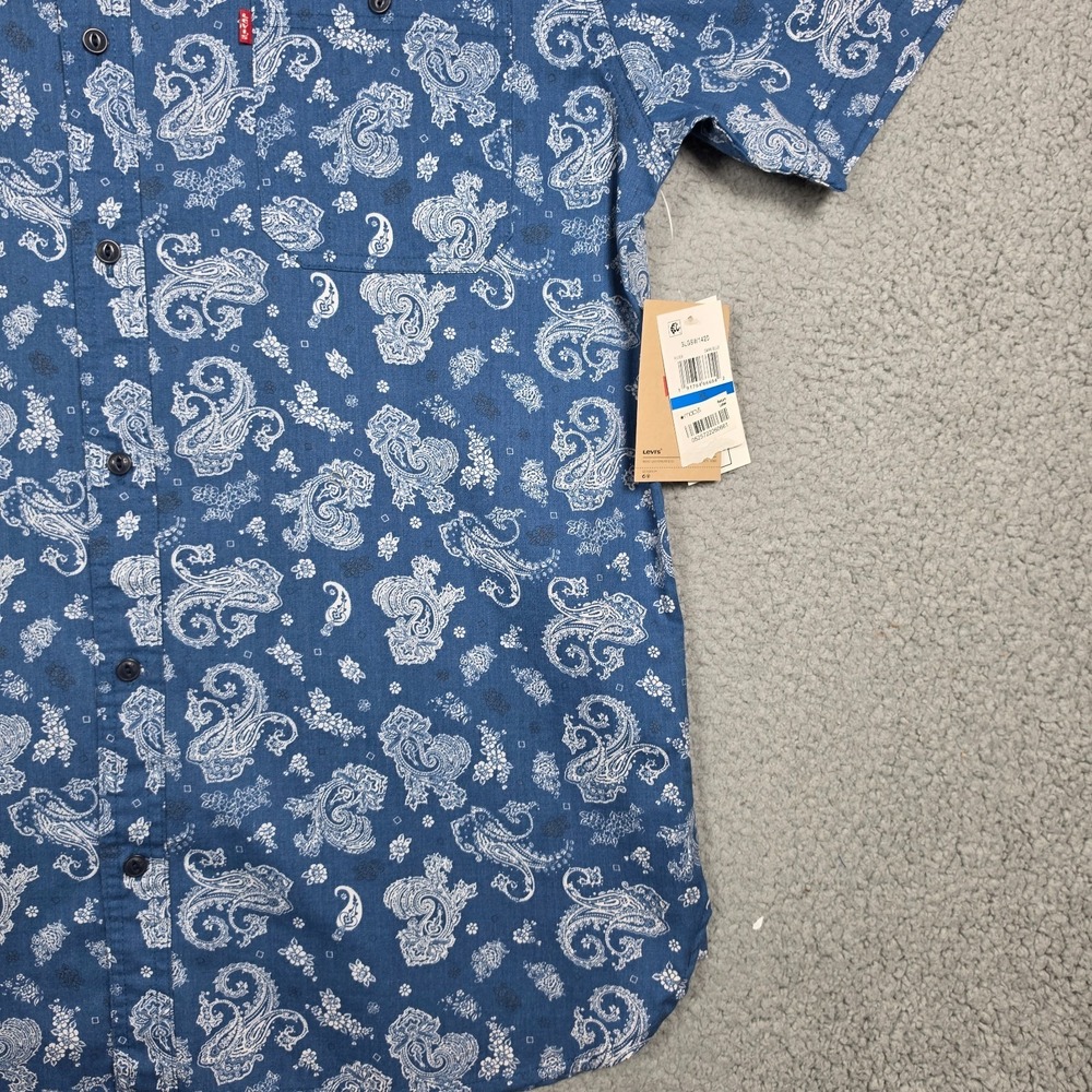 Levis Shirt Mens Size XL Dark Blue Paisely All Over Print Twill Lightweight NEW - Picture 3 of 11